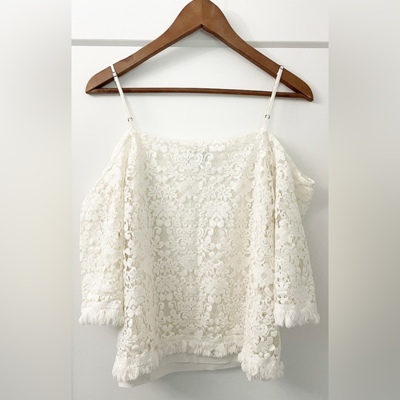 Bailey 44 Top Tusk Boho Ivory Lace & Fringe Cold Shoulder Women’s Small - Picture 4 of 11